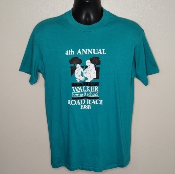 Vtg 80s Charity Race Adult Medium T-shirt Tee Single Stitch USA Teal Hanes Crew - Picture 1 of 7